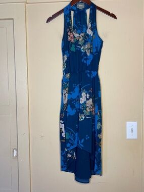 Mauve Teal & Blue Floral High-Low Maxi Dress